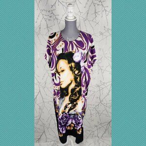 Batik Sumi Purple Artsy Swirl Print Kaftan Dress Beach Vacation